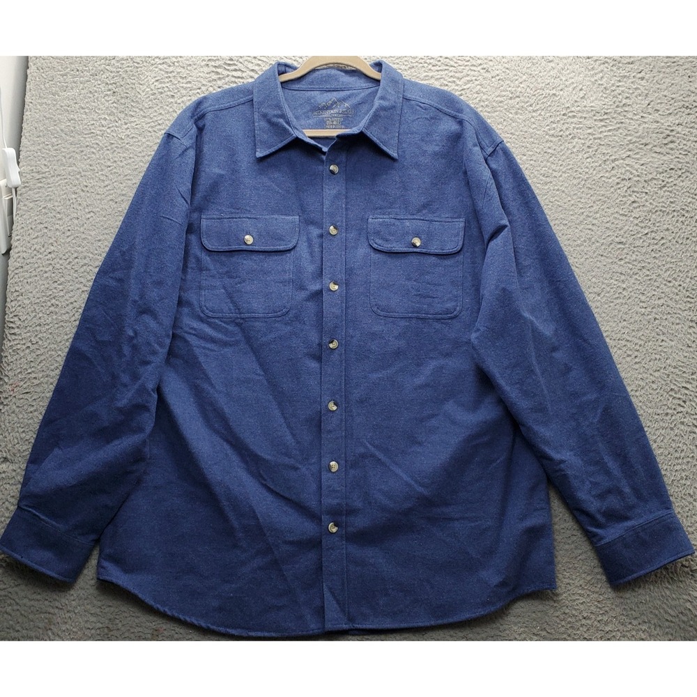 Mountain Ridge Thick Flannel Shirt Mens 2XB‎ Blue Detail Chest Pocket Button Up